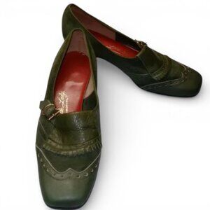 Vintage Buster Brown Little Lady Green Leather Shoes Womens 7.5 Mary Jane Buckle